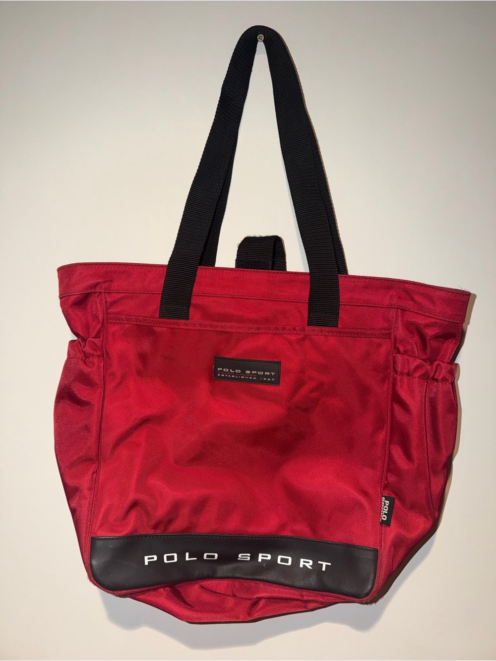 Vintage 90s Polo Sport Ralph Lauren Red Nylon Utility Tote Bag